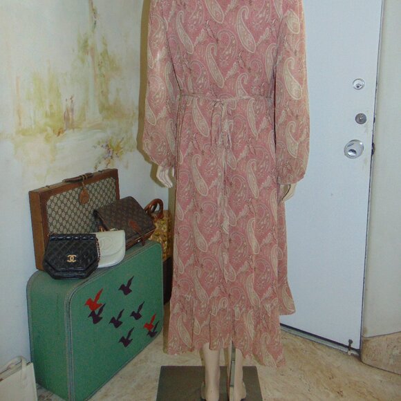 Sanderson of London X Paige Silk Palazzo Midi Wrap Dress Lipstick Pink Large L - Picture 13 of 14
